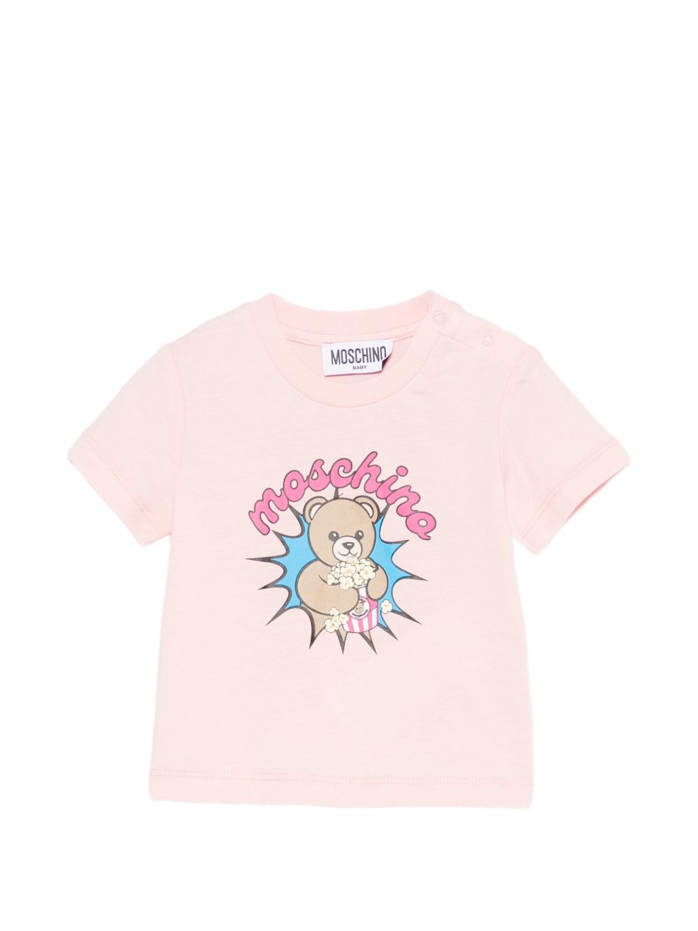 T-shirt per neonata Moschino Kids rosa chiaro con stampa popcorn orsacchiotto MUM04WLAA57 50209 MOSCHINO KIDS 