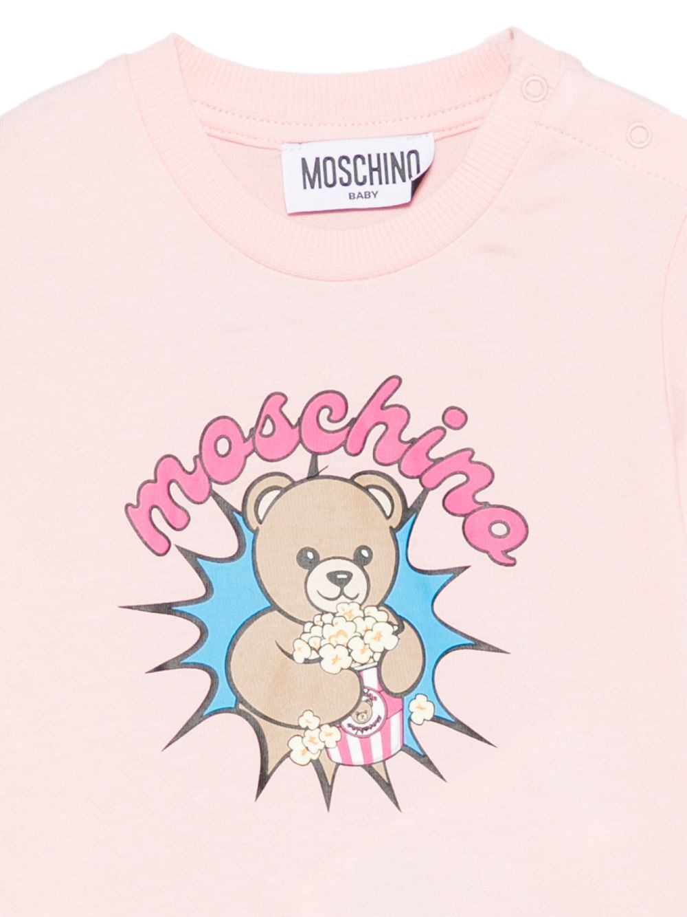 T-shirt per neonata Moschino Kids rosa chiaro con stampa popcorn orsacchiotto MUM04WLAA57 50209 MOSCHINO KIDS 