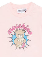 T-shirt per neonata Moschino Kids rosa chiaro con stampa popcorn orsacchiotto MUM04WLAA57 50209 MOSCHINO KIDS 