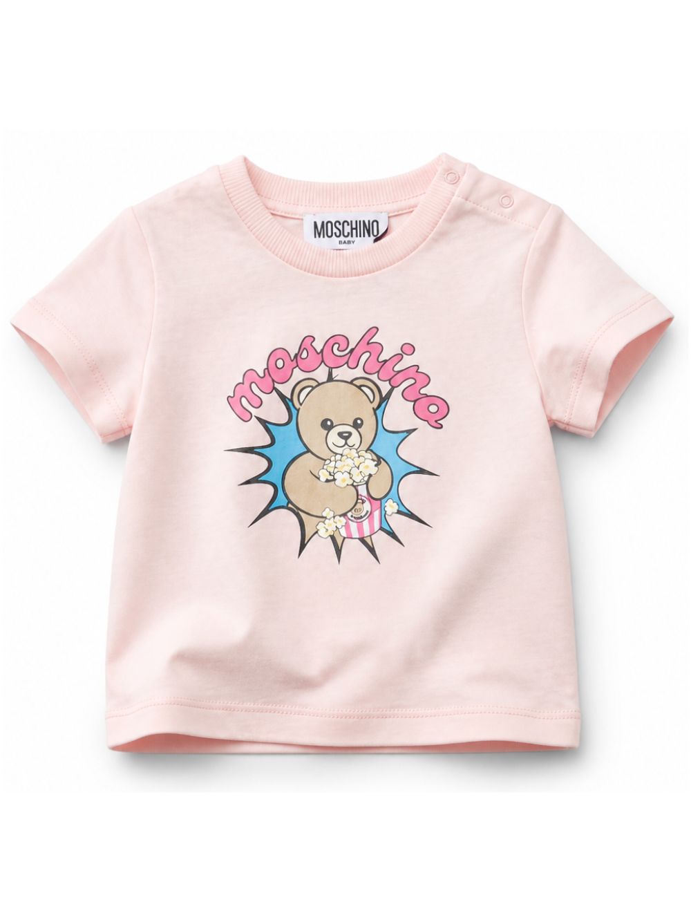T-shirt per neonata Moschino Kids rosa chiaro con stampa popcorn orsacchiotto MUM04WLAA57 50209 MOSCHINO KIDS 