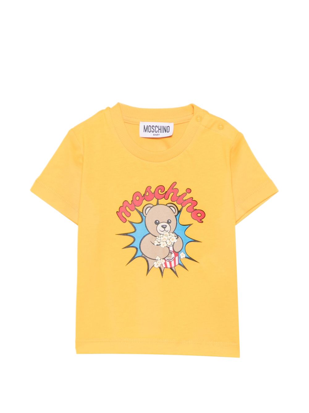 T-shirt per neonato Moschino Kids gialla con stampa popcorn con orsacchiotto MUM04WLAA57 51140 MOSCHINO KIDS 