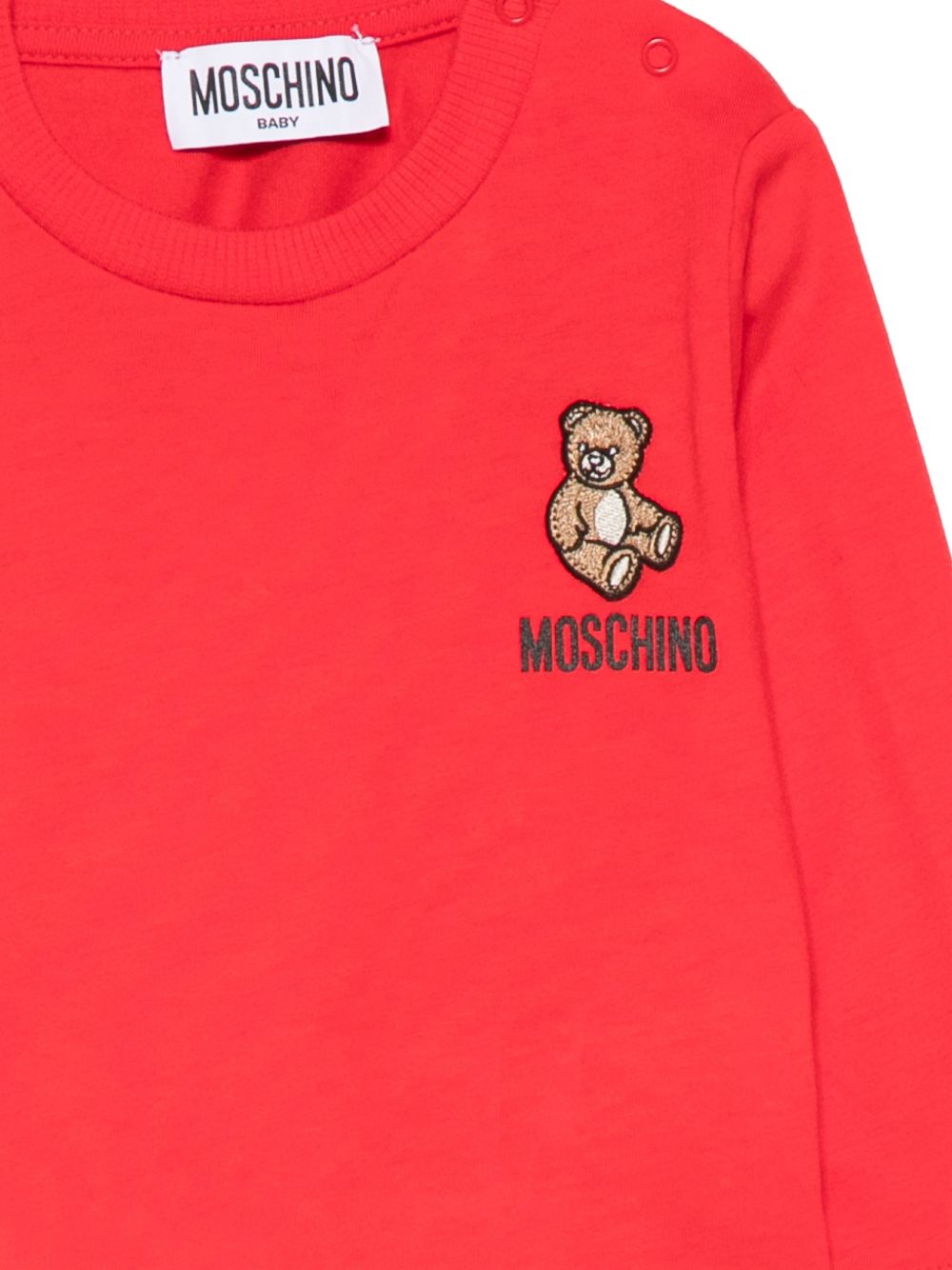 T-shirt per neonati Moschino Kids rosso con ricamo Teddy Bear MUO01DLAA10 50109 MOSCHINO KIDS 