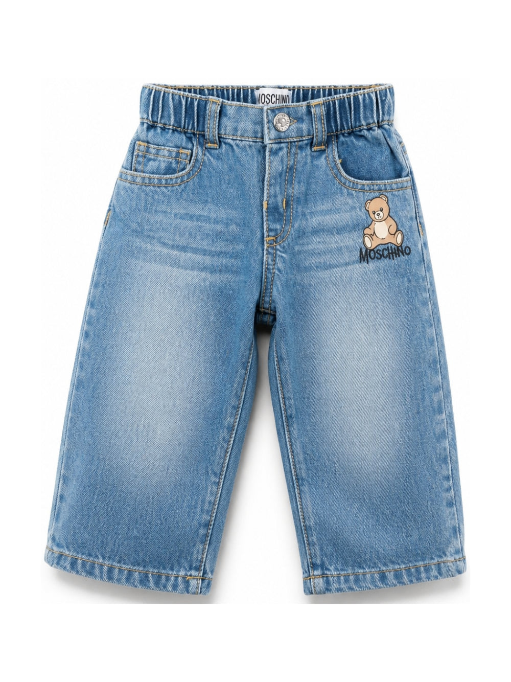 Jeans per neonato Moschino Kids blu con motivo orsetto sul davanti MUP05ZL0E36 41040 MOSCHINO KIDS 