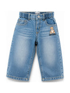 Jeans per neonato Moschino Kids blu con motivo orsetto sul davanti MUP05ZL0E36 41040 MOSCHINO KIDS 