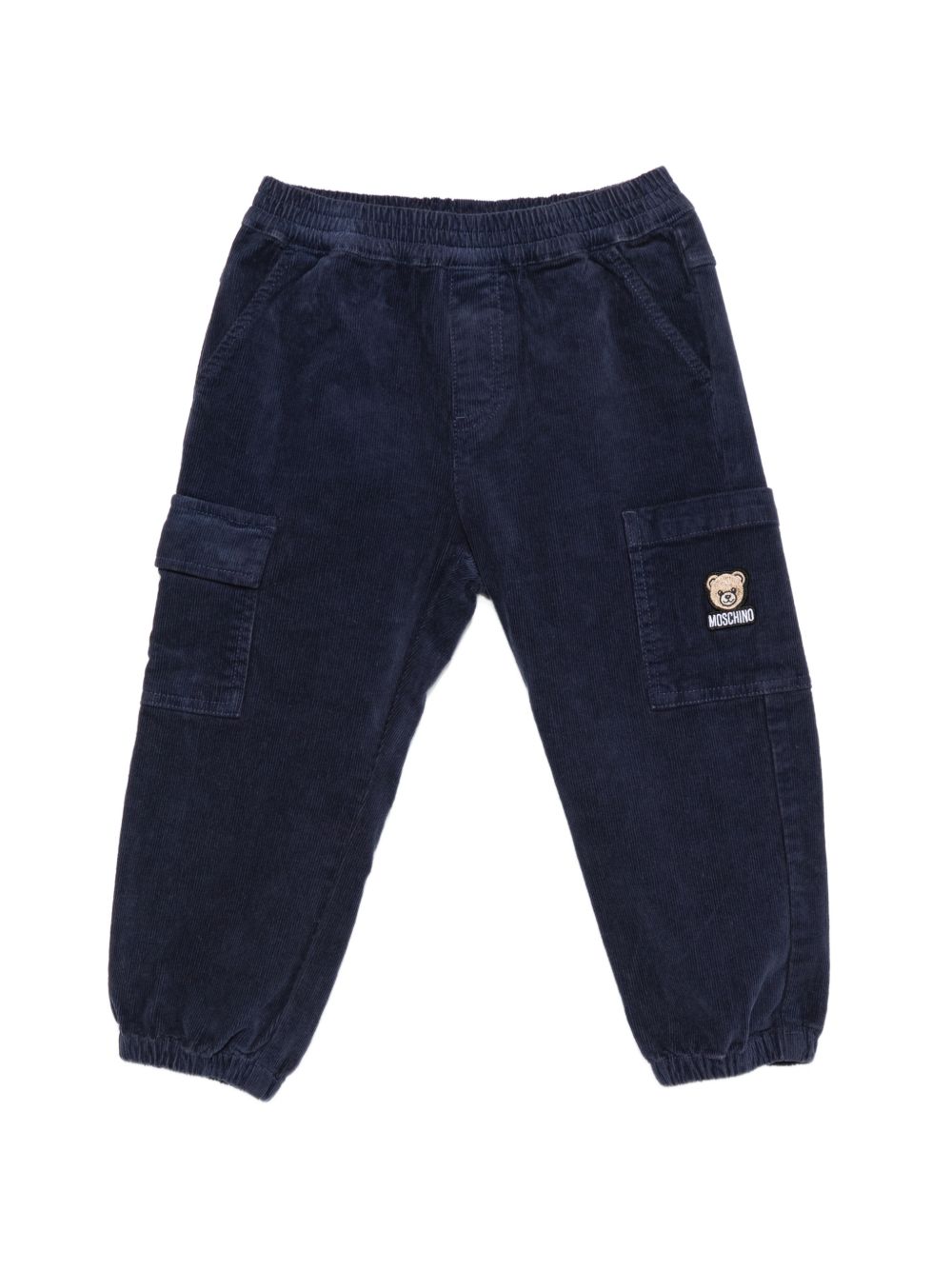 Pantaloni cargo per neonato Moschino Kids blu navy con applicazione laterale con logo MUP060LVC02 40016 MOSCHINO KIDS 