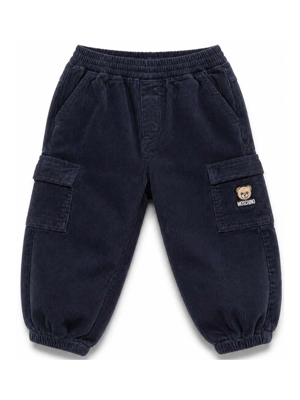 Pantaloni cargo per neonato Moschino Kids blu navy con applicazione laterale con logo MUP060LVC02 40016 MOSCHINO KIDS 