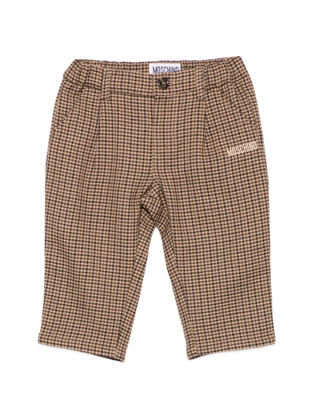 Pantaloni per neonato Moschino Kids marrone con motivo pied de poule MUP061LZE11 86805 MOSCHINO KIDS 
