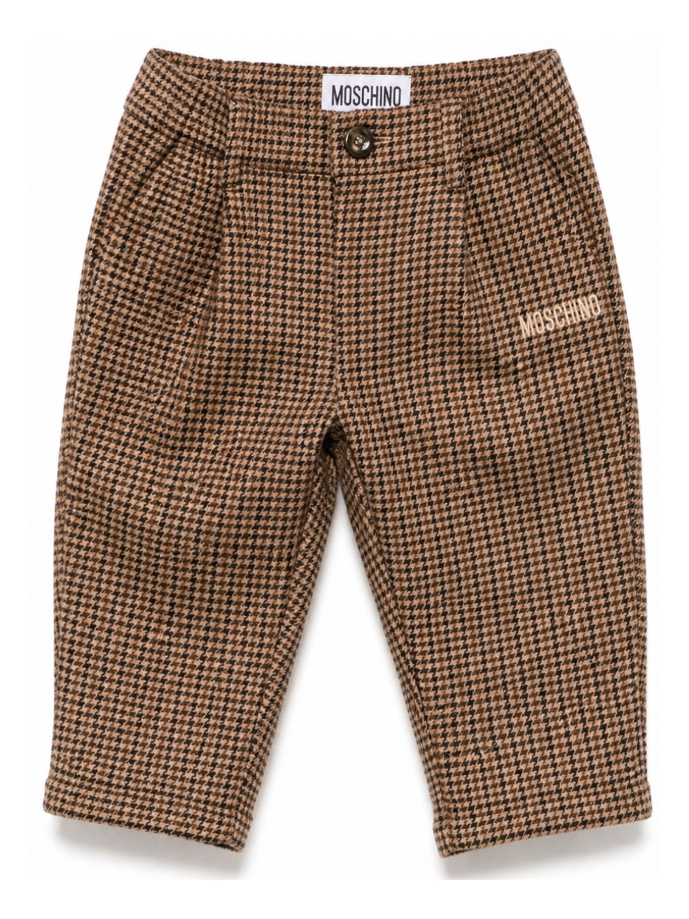Pantaloni per neonato Moschino Kids marrone con motivo pied de poule MUP061LZE11 86805 MOSCHINO KIDS 