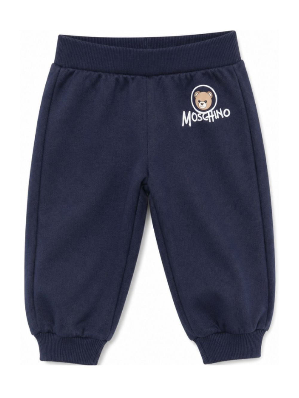 Pantaloni per neonati Moschino Kids blu con stampa Teddy Bear MUP062LCA83 40016 MOSCHINO KIDS 