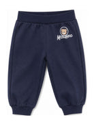 Pantaloni per neonati Moschino Kids blu con stampa Teddy Bear MUP062LCA83 40016 MOSCHINO KIDS 