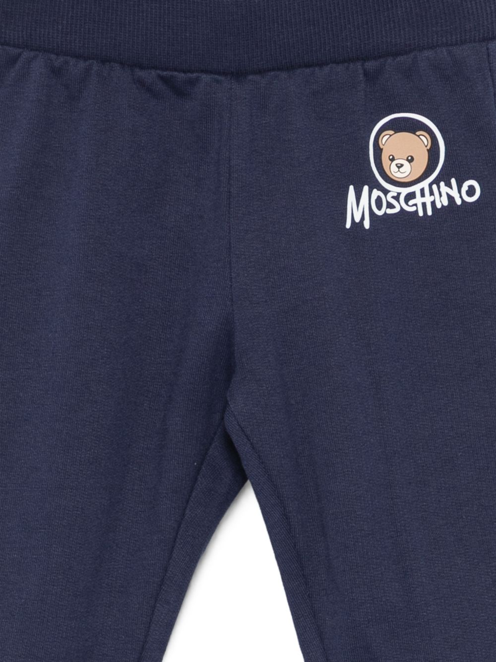 Pantaloni per neonati Moschino Kids blu con stampa Teddy Bear MUP062LCA83 40016 MOSCHINO KIDS 