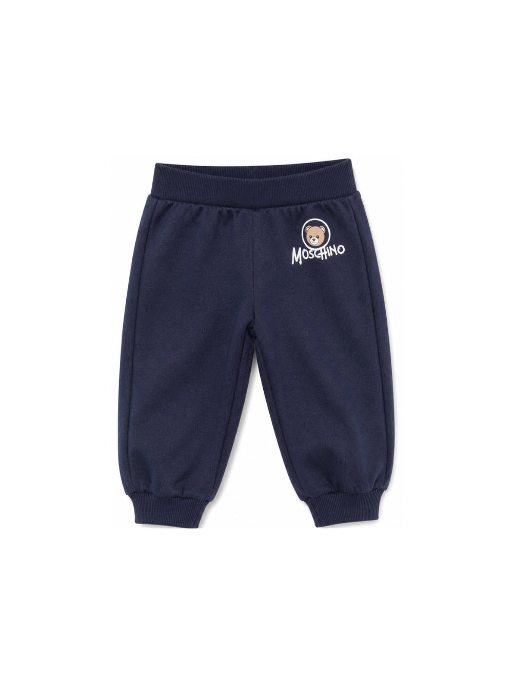 Pantaloni per neonati Moschino Kids blu con stampa Teddy Bear MUP062LCA83 40016 MOSCHINO KIDS 