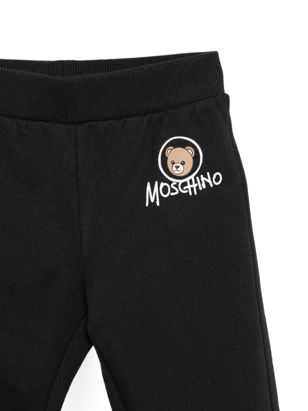 Pantaloni per neonati Moschino Kids neri con stampa Teddy Bear MUP062LCA83 60100 MOSCHINO KIDS 