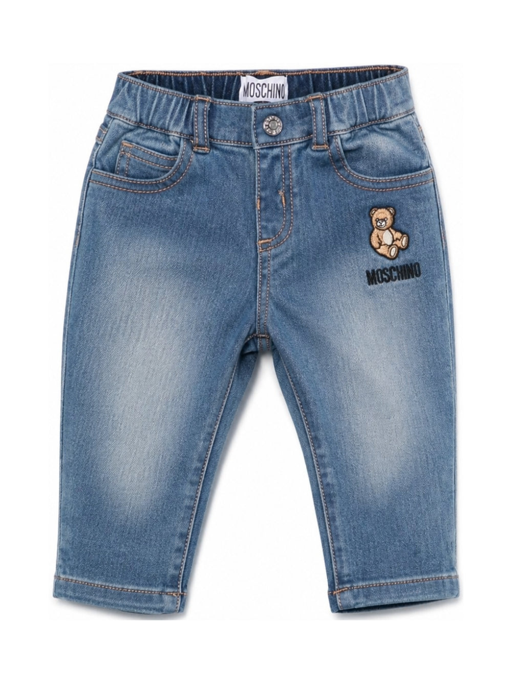 Jeans per neonato Moschino Kids blu con effetto schiarito MUP065LXE43 40332 MOSCHINO KIDS 