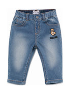 Jeans per neonato Moschino Kids blu con effetto schiarito MUP065LXE43 40332 MOSCHINO KIDS 