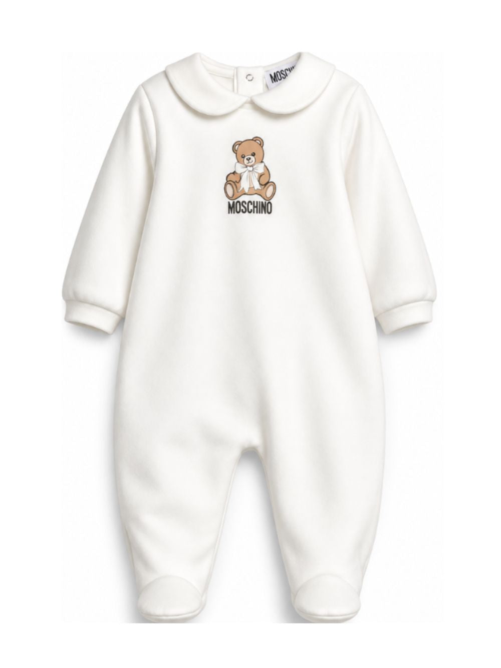 Tutina per neonati Moschino Kids bianca con colletto alla Peter Pan MUT04ZLCA40 10063 MOSCHINO KIDS 