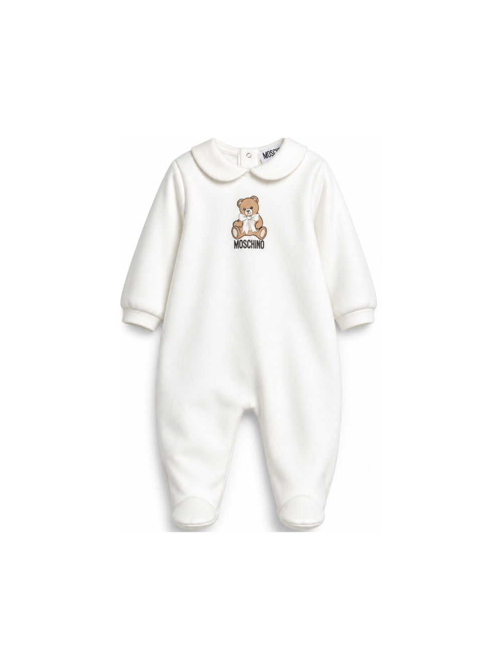 Tutina per neonati Moschino Kids bianca con colletto alla Peter Pan MUT04ZLCA40 10063 MOSCHINO KIDS 