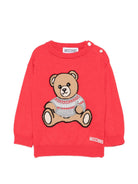 Maglione per neonato Moschino Kids rosso con cucitura a forma di orsetto di peluche MUW00YLHE66 50109 MOSCHINO KIDS 