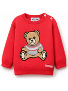 Maglione per neonato Moschino Kids rosso con cucitura a forma di orsetto di peluche MUW00YLHE66 50109 MOSCHINO KIDS 