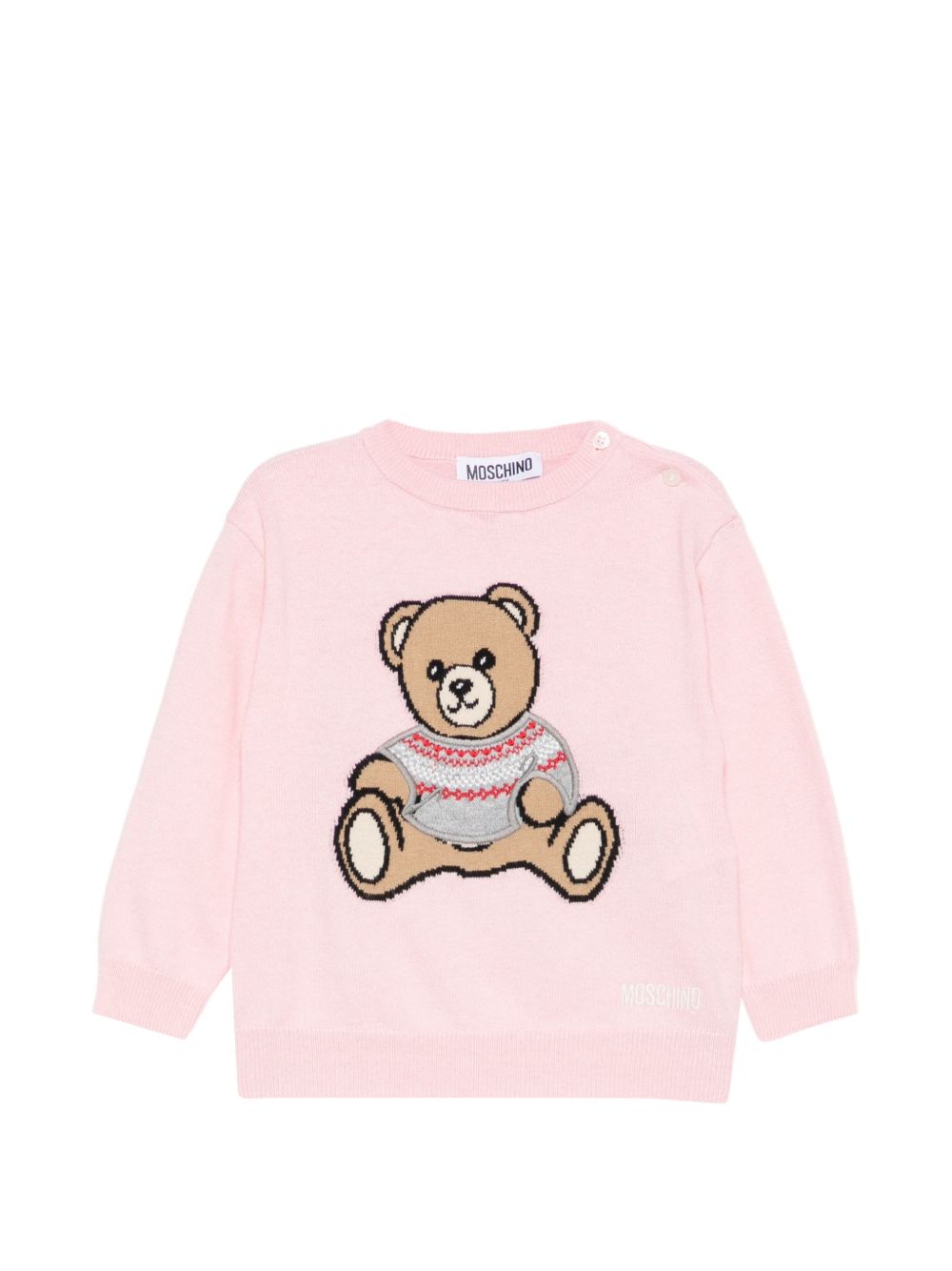 Maglione per neonata Moschino Kids rosa con orsetto di peluche sul davanti MUW00YLHE66 50209 MOSCHINO KIDS 