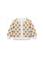 Cardigan per neonato Moschino Kids bianco sporco con stampa orsetto all-over MUW00ZLHE82 10063 MOSCHINO KIDS 