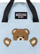 Borsa fasciatoio per neonato Moschino Kids azzurra con toppa sul davanti MUX062LCA93 40304 MOSCHINO KIDS 