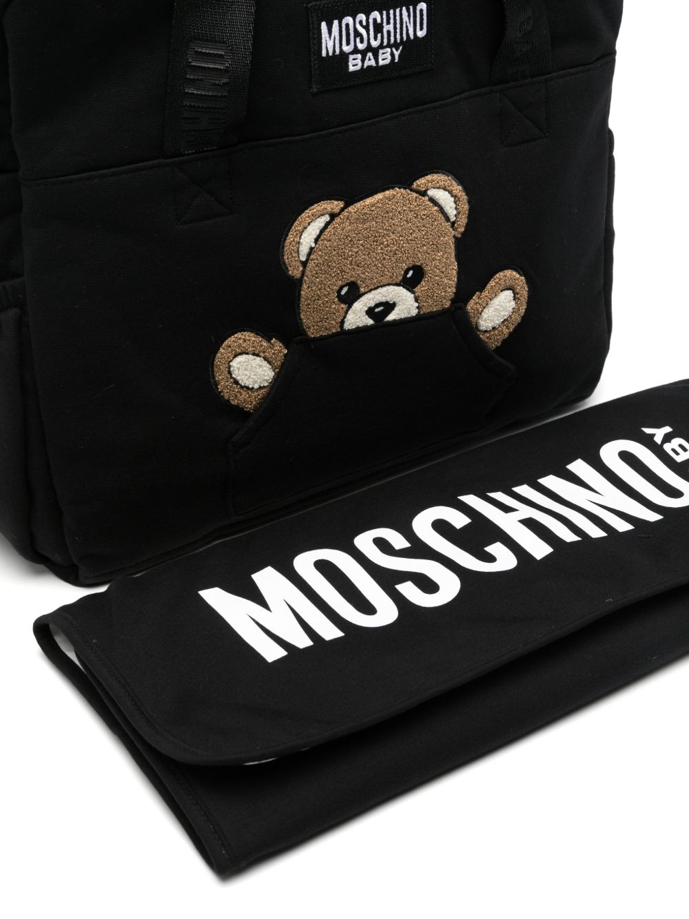 Borsa fasciatoio per neonati Moschino Kids nera con applicazione frontale con orsetto MUX062LCA93 60100 MOSCHINO KIDS 