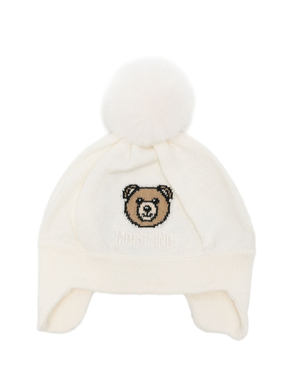 Cappello per neonati Moschino Kids bianco con ricamo Teddy Bear MUX064LHE66 10063 MOSCHINO KIDS 
