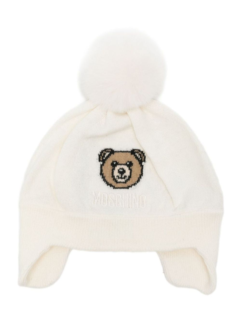 Cappello per neonati Moschino Kids bianco con ricamo Teddy Bear MUX064LHE66 10063 MOSCHINO KIDS 