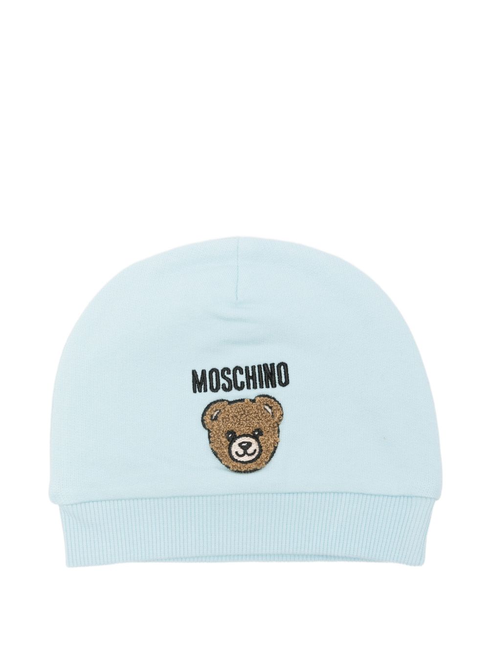 Cappellino per neonato Moschino Kids azzurro con logo ricamato sul davanti MUX065LCA93 40304 MOSCHINO KIDS 