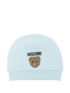Cappellino per neonato Moschino Kids azzurro con logo ricamato sul davanti MUX065LCA93 40304 MOSCHINO KIDS 