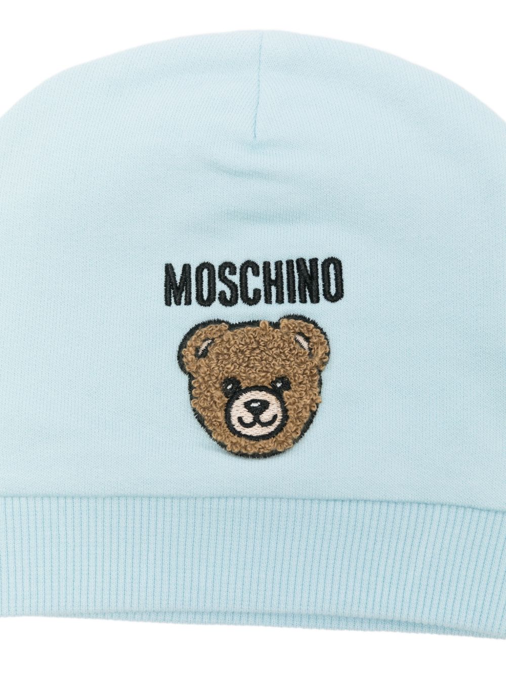 Cappellino per neonato Moschino Kids azzurro con logo ricamato sul davanti MUX065LCA93 40304 MOSCHINO KIDS 