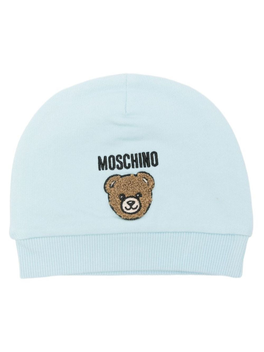 Cappellino per neonato Moschino Kids azzurro con logo ricamato sul davanti MUX065LCA93 40304 MOSCHINO KIDS 