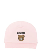 Cappello per neonata Moschino Kids rosa con Teddy Bear ricamato sul davanti MUX065LCA93 50209 MOSCHINO KIDS 