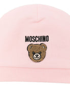 Cappello per neonata Moschino Kids rosa con Teddy Bear ricamato sul davanti MUX065LCA93 50209 MOSCHINO KIDS 