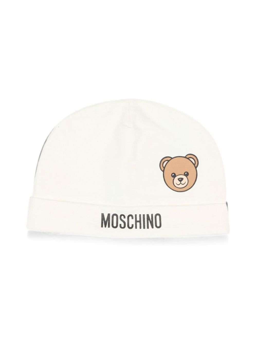Berretto per neonati Moschino Kids bianco con dettaglio Teddy Bear MUX066LCA40 10063 MOSCHINO KIDS 