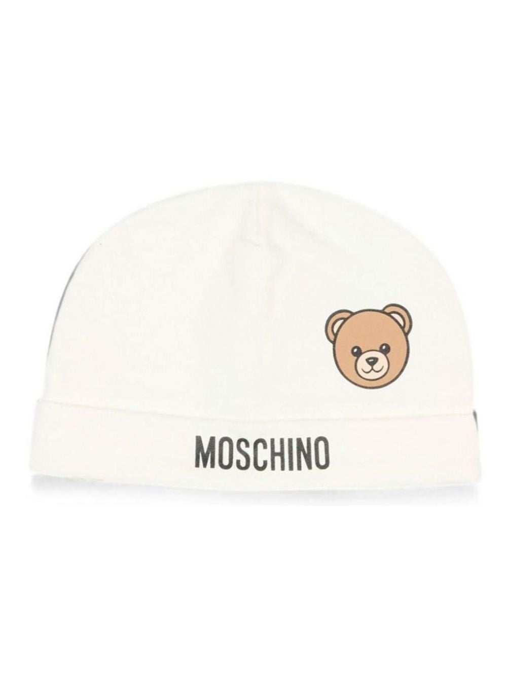 Berretto per neonati Moschino Kids bianco con dettaglio Teddy Bear MUX066LCA40 10063 MOSCHINO KIDS 