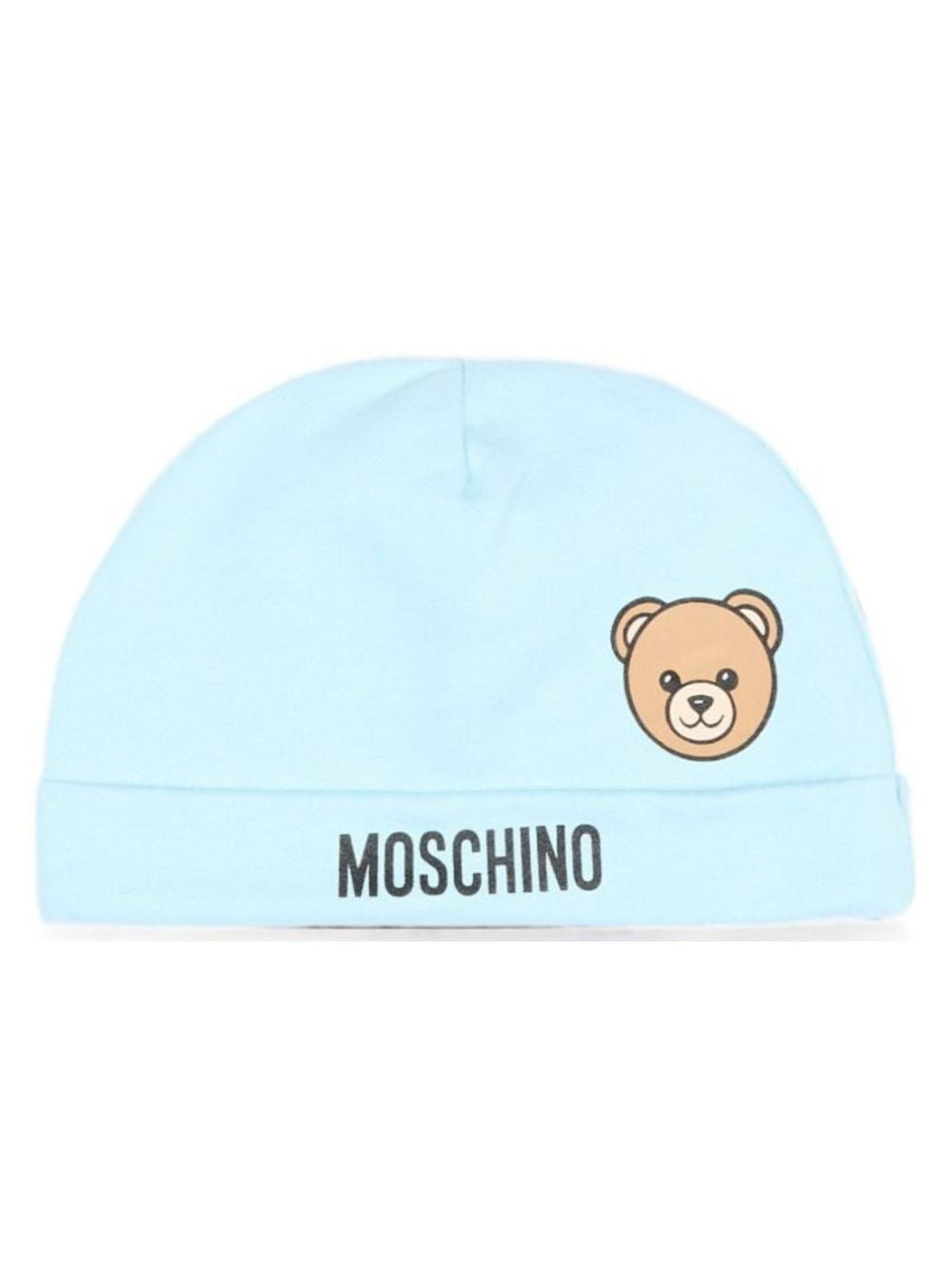 Cappellino per neonato Moschino Kids azzurro con motivo Teddy Bear MUX066LCA40 40304 MOSCHINO KIDS 