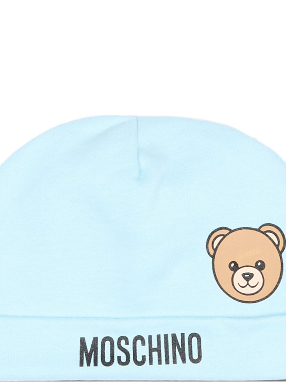 Cappellino per neonato Moschino Kids azzurro con motivo Teddy Bear MUX066LCA40 40304 MOSCHINO KIDS 