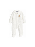 Tutina per neonati Moschino Kids bianca con motivo orsetto ricamato sul davanti MUY09DLCA40 10063 MOSCHINO KIDS 