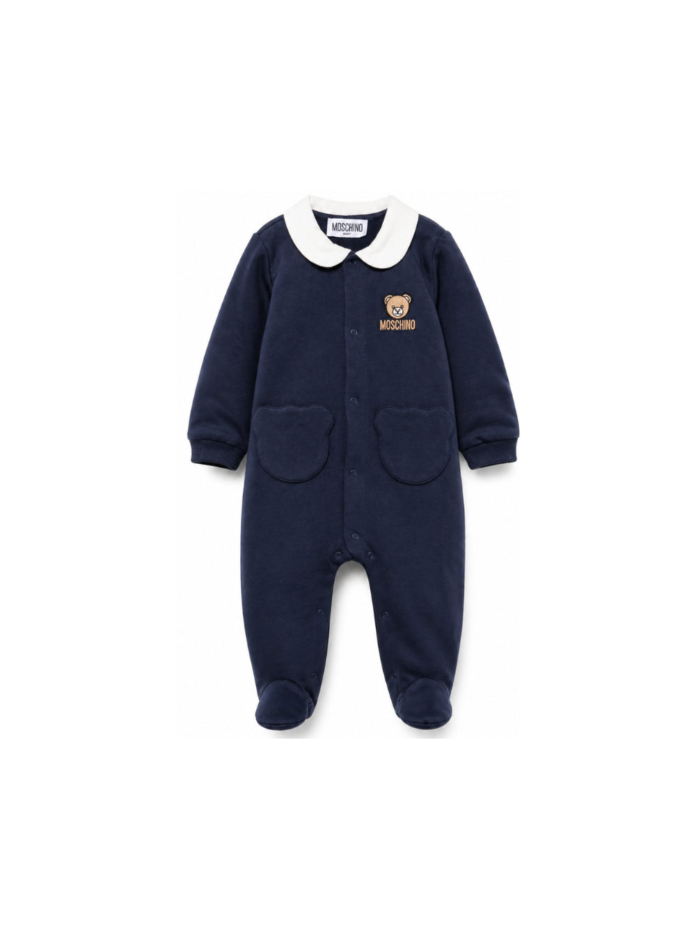 Tutina per neonati Moschino Kids blu navy con motivo orsetto ricamato sul davanti MUY09DLCA40 40016 MOSCHINO KIDS 