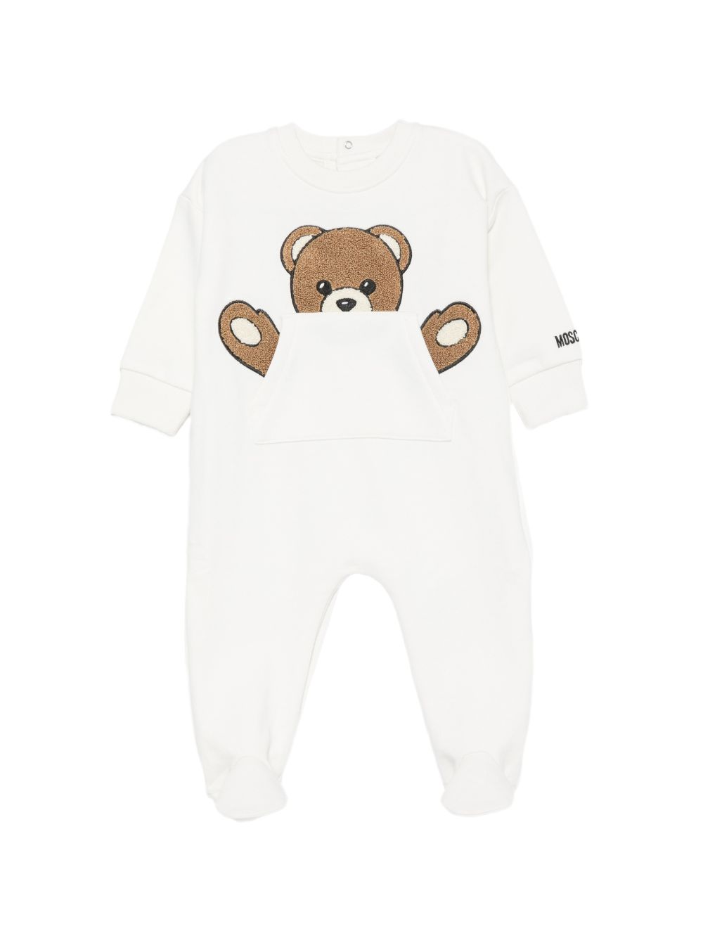 Tutina per neonati Moschino Kids bianca con toppa a forma di orsetto MUY09HLCA93 10063 MOSCHINO KIDS 