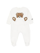 Tutina per neonati Moschino Kids bianca con toppa a forma di orsetto MUY09HLCA93 10063 MOSCHINO KIDS 