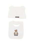 Set cappellino e bavetta per neonati Moschino Kids bianco con stampa Teddy Bear MUY09LLCA40 10063 MOSCHINO KIDS 