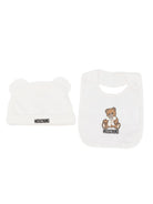 Set cappellino e bavetta per neonati Moschino Kids bianco con stampa Teddy Bear MUY09LLCA40 10063 MOSCHINO KIDS 