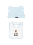 Set cappellino e bavetta per neonato Moschino Kids azzurro con stampa Teddy Bear MUY09LLCA40 40304 MOSCHINO KIDS 