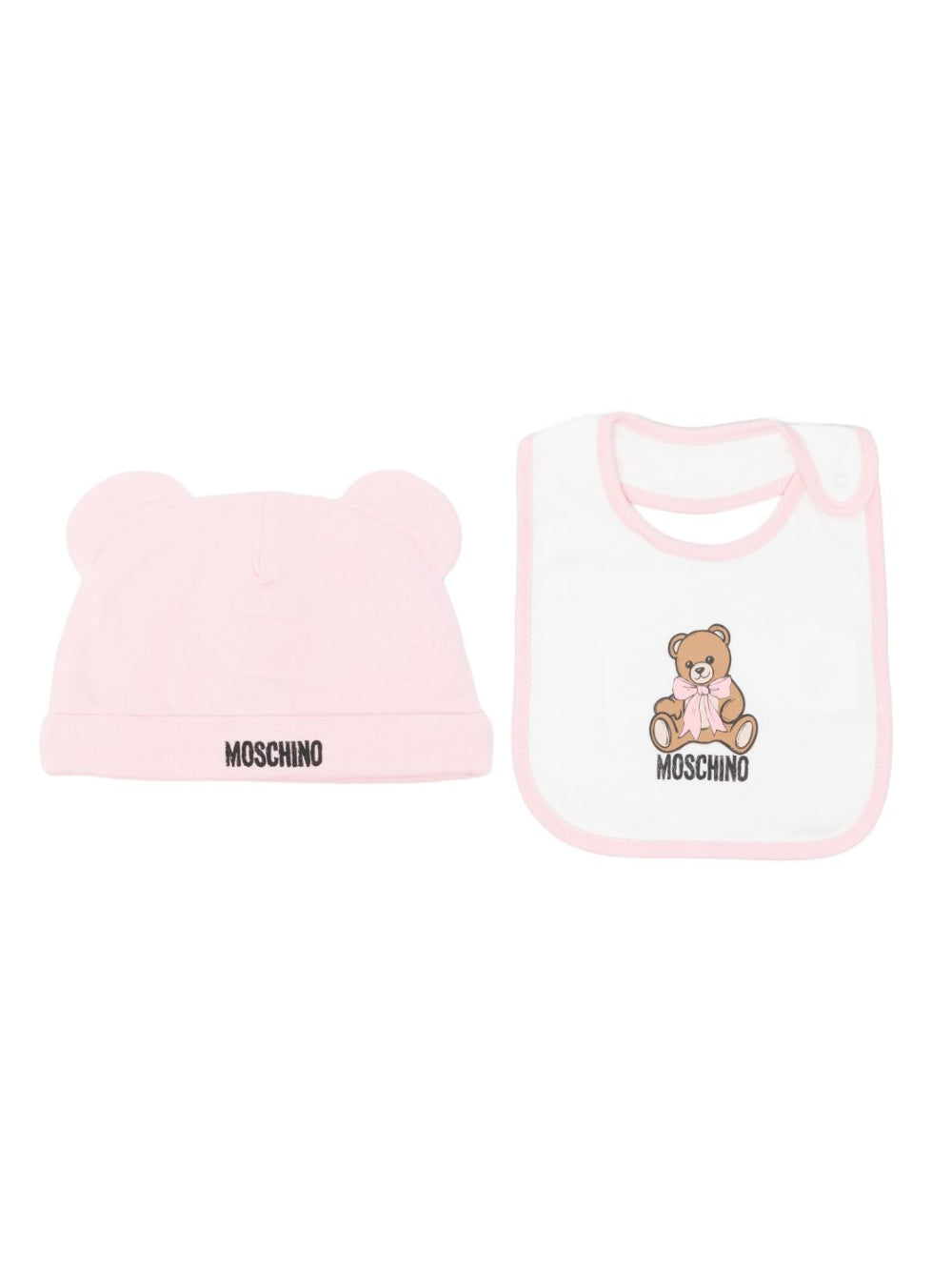 Set cappellino e bavetta per neonata Moschino Kids rosa con stampa Teddy Bear MUY09LLCA40 50209 MOSCHINO KIDS 