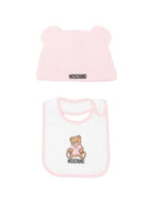 Set cappellino e bavetta per neonata Moschino Kids rosa con stampa Teddy Bear MUY09LLCA40 50209 MOSCHINO KIDS 