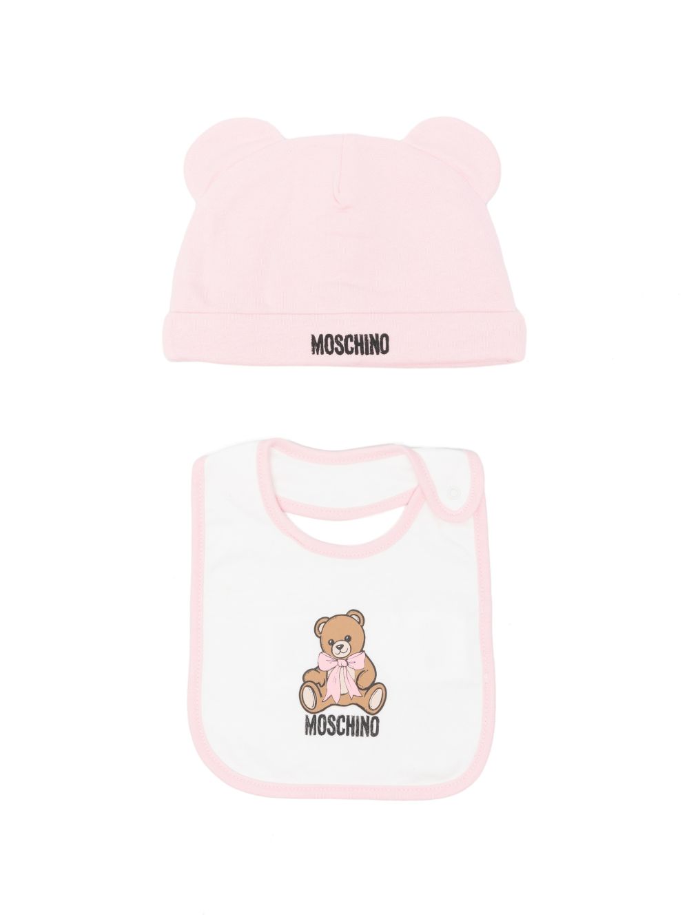 Set cappellino e bavetta per neonata Moschino Kids rosa con stampa Teddy Bear MUY09LLCA40 50209 MOSCHINO KIDS 