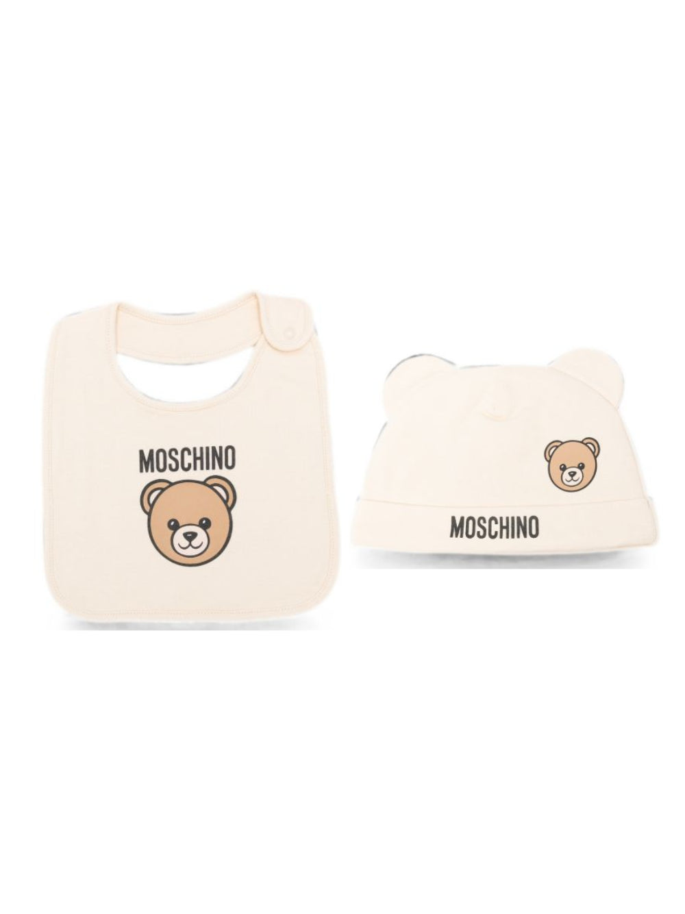 Set berretto e bavaglino per neonati Moschino Kids beige con motivo Teddy Bear MUY09NLCA40 20404 MOSCHINO KIDS 